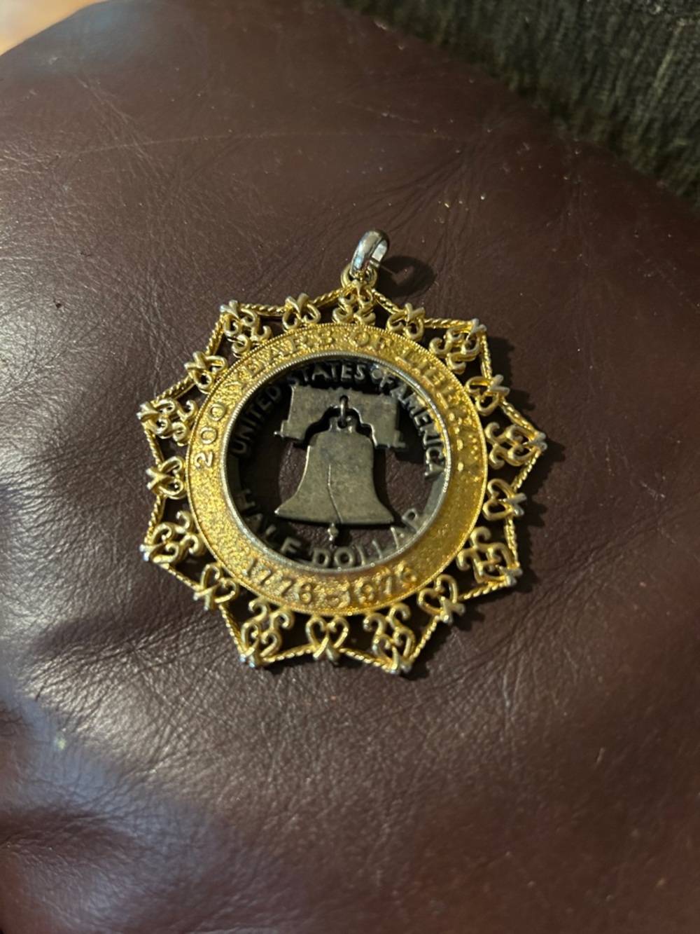 Gold-Tone Liberty Bell Medallion Pendant Necklace